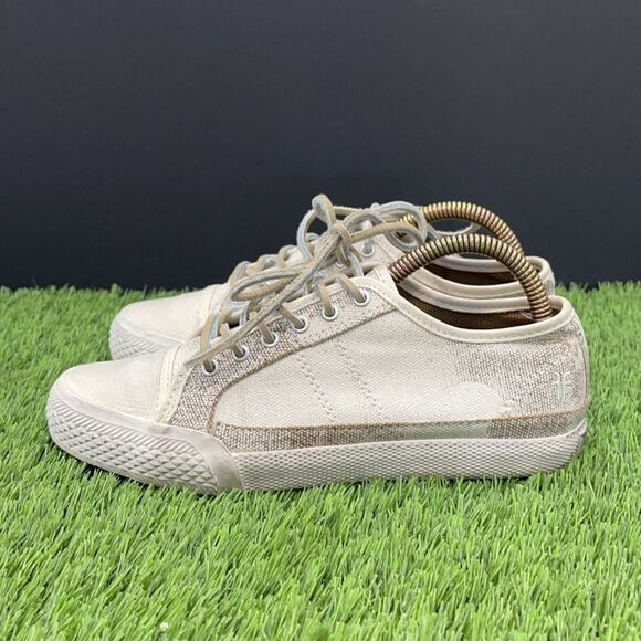 Frye Greene Low Sneaker | Off White Painted Canvas - Picture 4 of 10